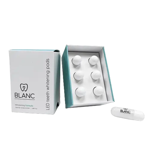 Blanc LED teeth whitening pads and formula.