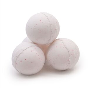 Stack of white and pink bath bombs